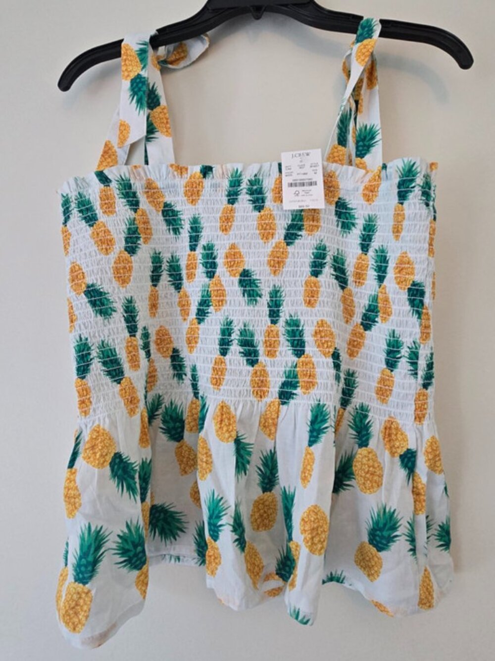 NWT J. Crew Smocked Peplum Top in Pineapple Print - Size M